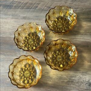 Vintage set 4 Anchor Hocking Fairfield Amber Glass Individual Salad Bowl 6"